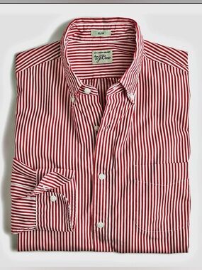 J.Crew Slim Fit Red White Striped Button Down Shirt 100% Cotton Size Large